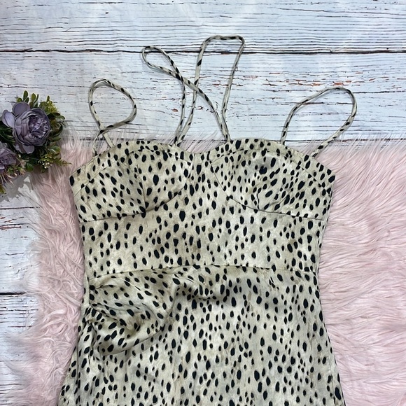 Zara Cream brown leopard print spaghetti strap mini dress - Picture 7 of 9